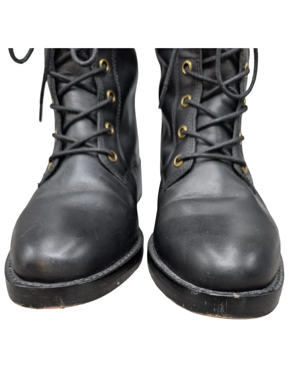 J.CREW Leather Riding Boots Womens Black Brown Lace Up Knee High BD425 Size 8